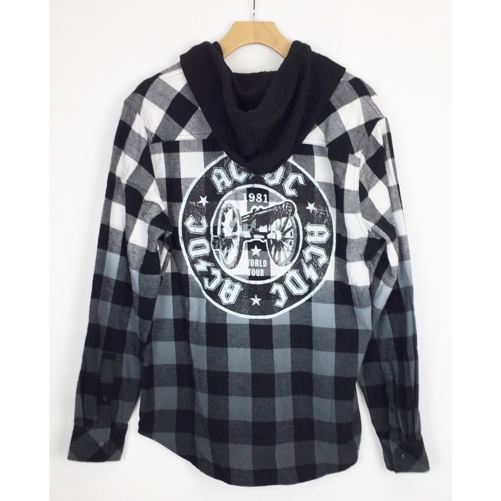 AC/DC band rock metal flannel hooded graphic shirt - Picture 2 of 8